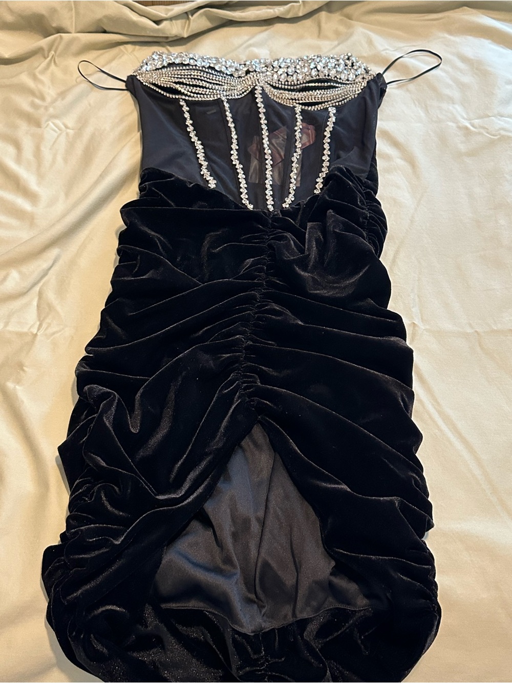 Blithe LA Embellished Black Velvet Slip Dress with Crystal Bust size Small